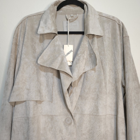 FREE PEOPLE X BLANK NYC Vegan Suede Wrap Trench Coat Iced Chai Women XL NWT - Picture 7 of 16